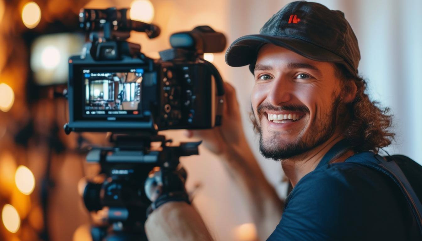 happy videographer working behind the scenes